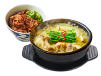 カルビ丼(小)と博多もつ鍋スン豆腐セット